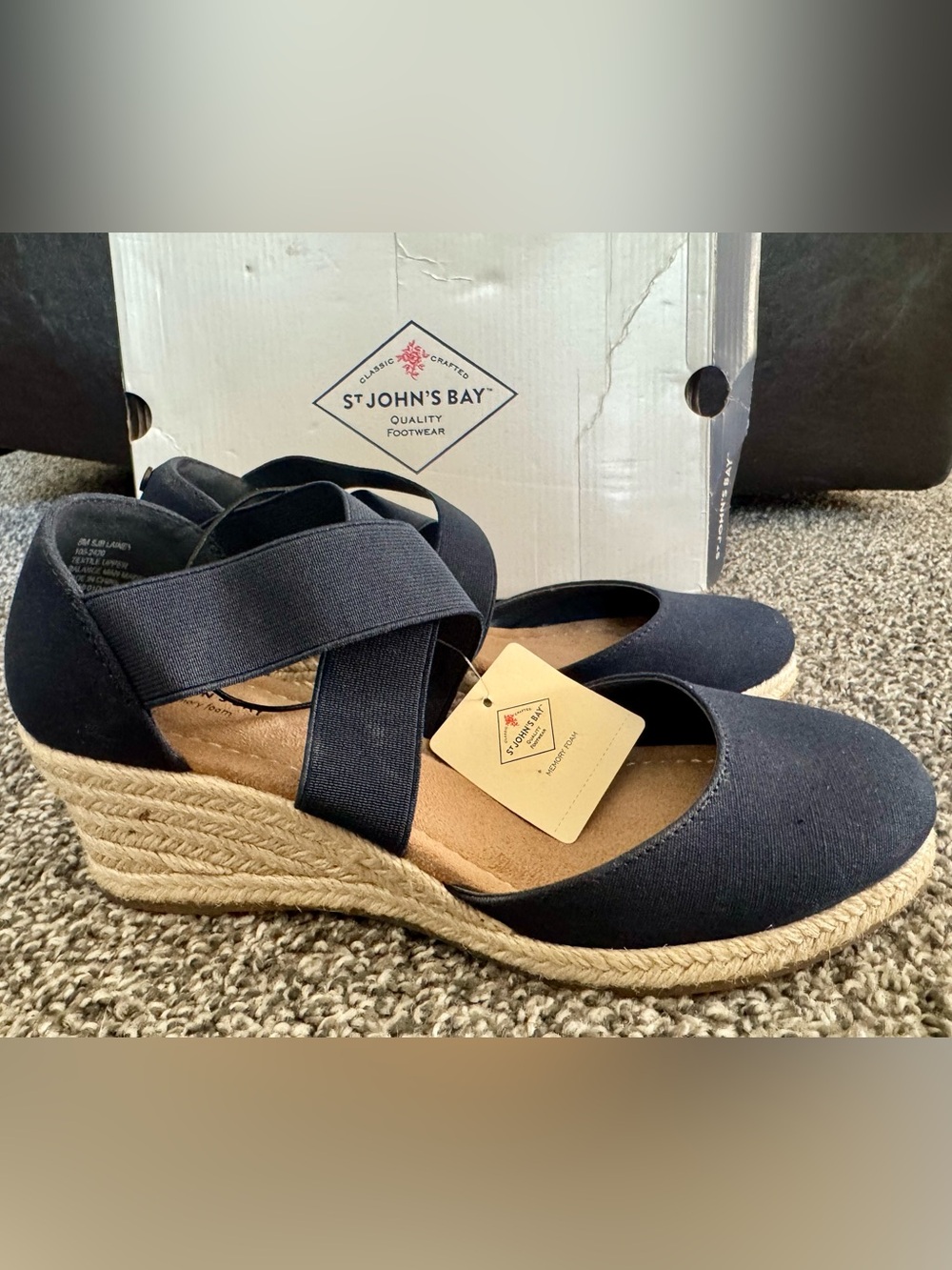 St. John's Bay Lainey Navy Espadrille Wedge Sandals with Cross Straps Size 8